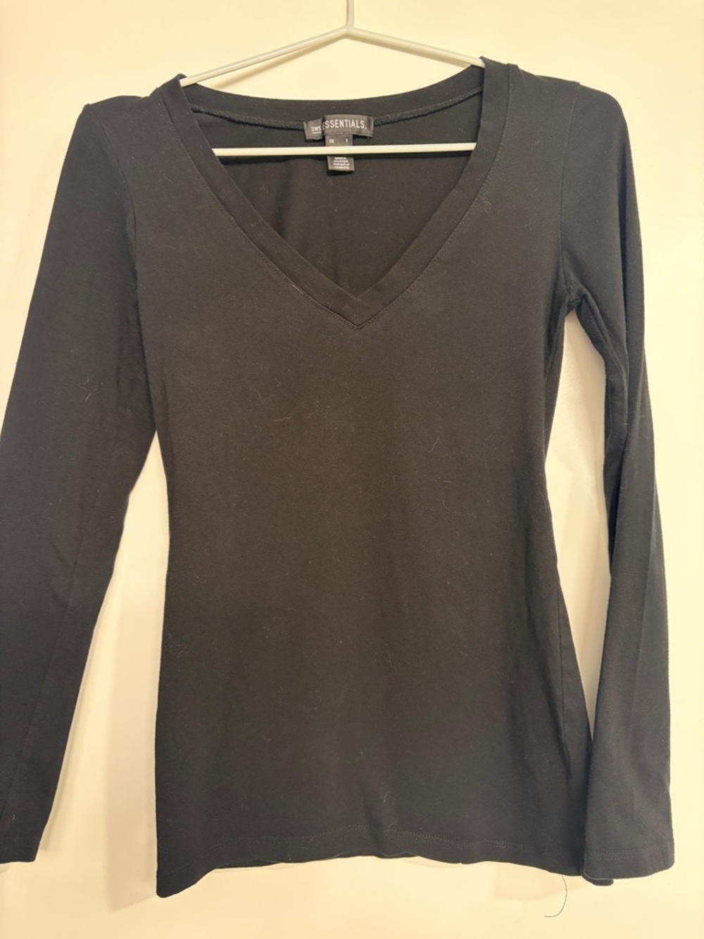 ESSENTIALS Black V-Neck Long Sleeve Tee
